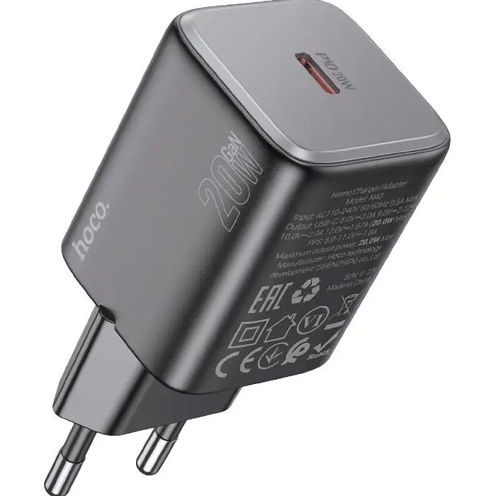Мережовий зарядний пристрій Hoco N40 Mighty 20W Black (616966) [122579] - фото 3