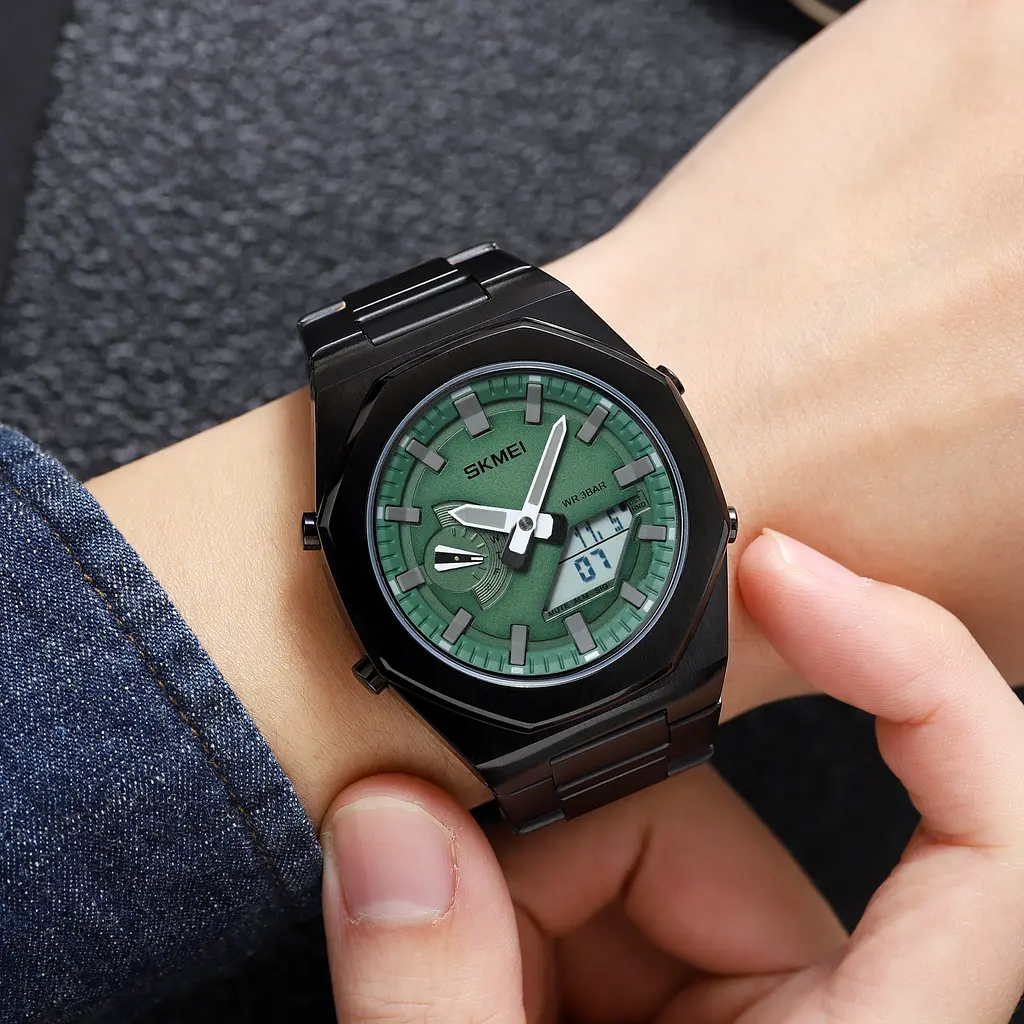 Наручний годинник чоловічий 1816BKGNWT Black-Green-White Skmei acs0030573 - фото 3