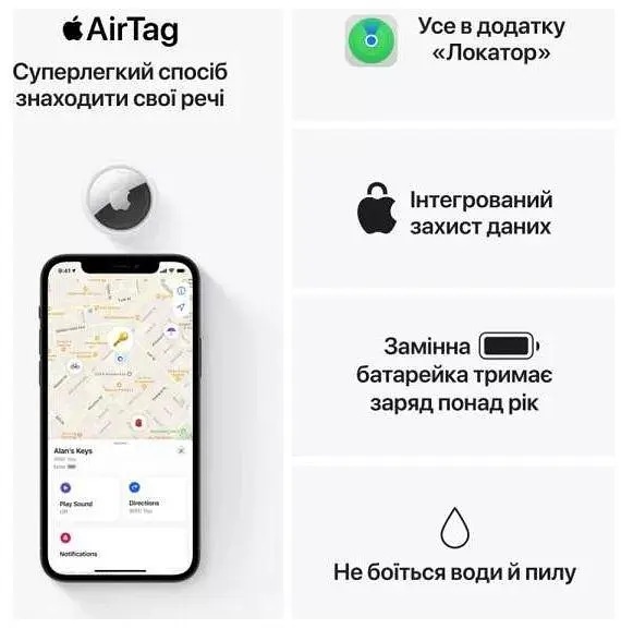 Бездротовий трекер - GPS-Мітка APPLE AirTag 2 біла (MFE94) - фото 5