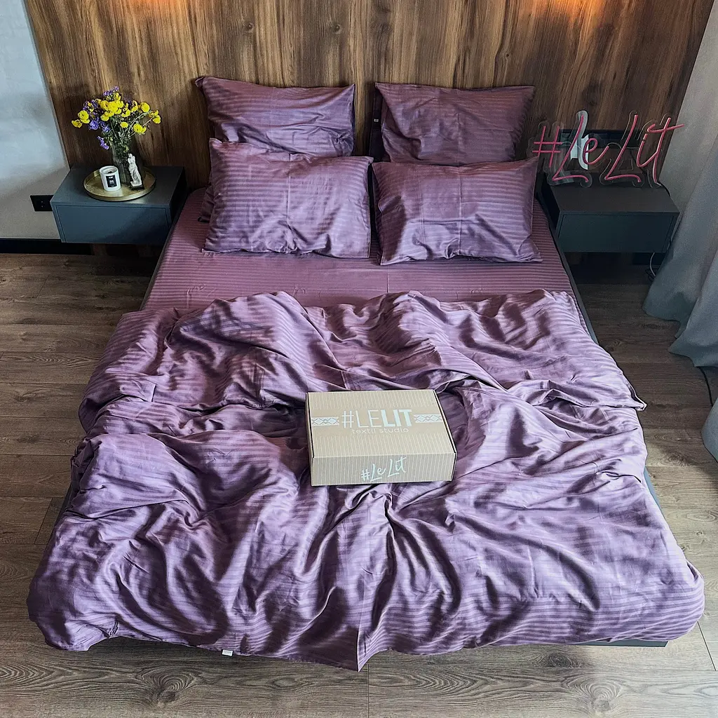 Комплект постельного белья Lelit Двухспальный 180х215 см сатин страйп SS-3020/1 фиолетовый (le2000000249971) - фото 3