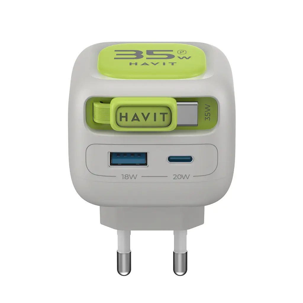Зарядний пристрій Havit UC251 GaN 35 Вт USB-A USB-C з кабелем USB-C сірий/зелений (HV-UC251-GYGN) - фото 3