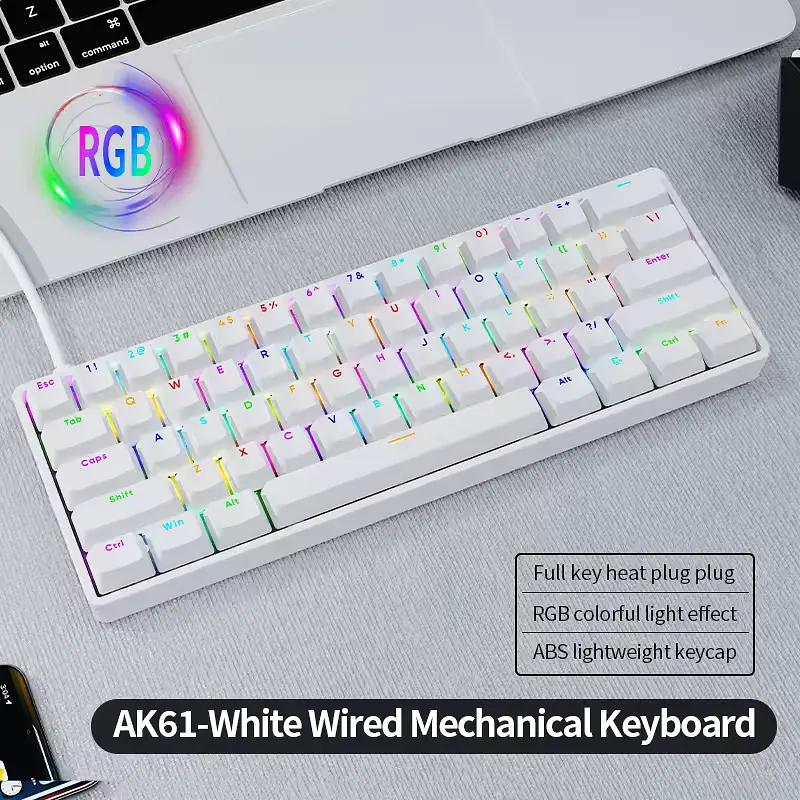 Игровая проводная механическая клавиатура AK61 / Red Switch / Hot Swappable / 60% / White - фото 3