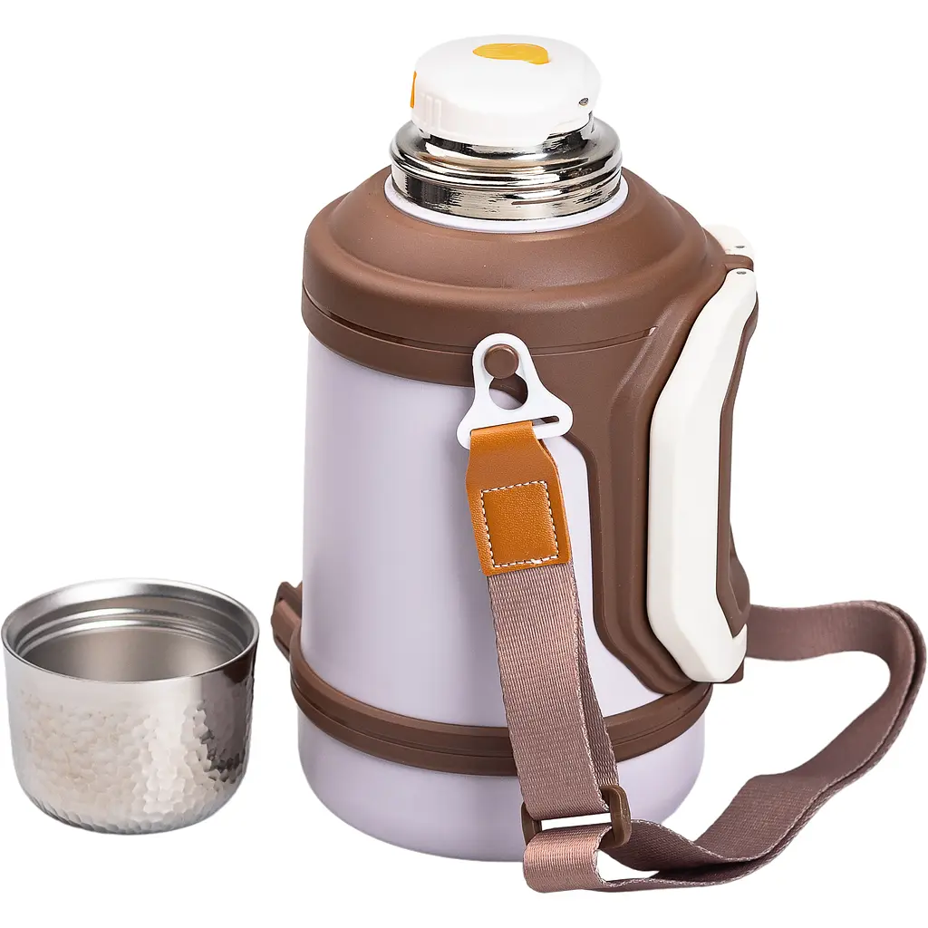 Термос для туризму Vacuum Cup 1,5 л з фліп кришкою та складаними ручками, коричневий Yiwu HP-14-21W - фото 3
