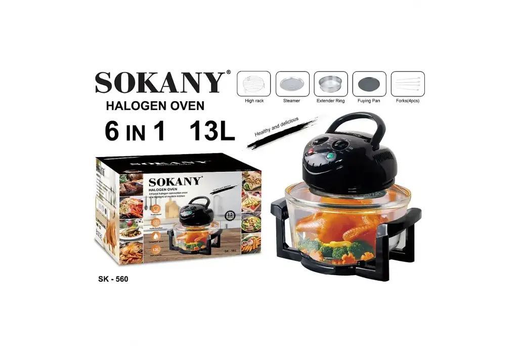 Аерофритюрка 6 в 1 Sokany SK-560 електрична аерогриль 13 л 1400 Вт галогенна піч температура до 250 С - фото 5