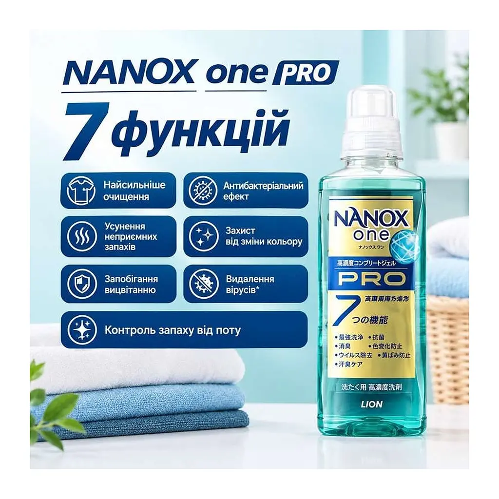 Японський концентрований гель для прання Lion NANOX one PRO, аромат пудрового мила, поповнення 1010 г - фото 2