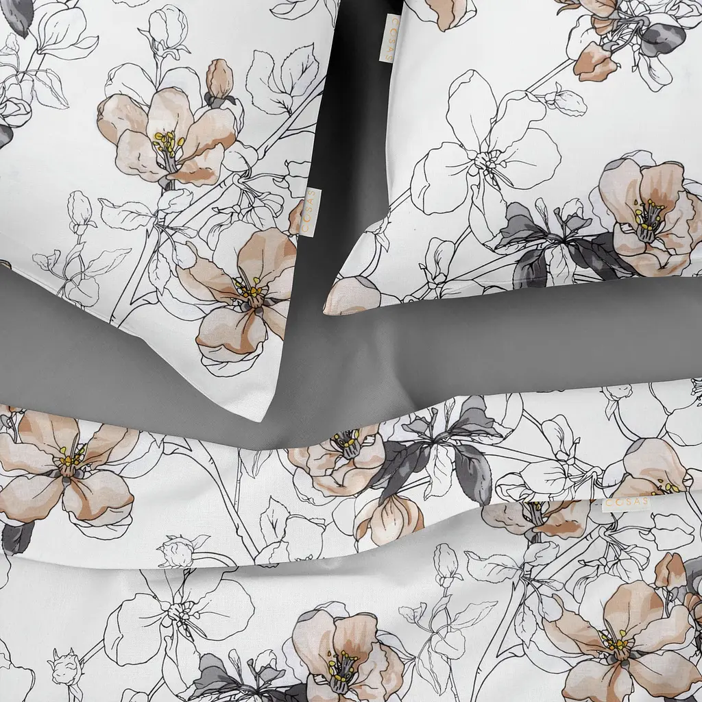 Комплект постільної білизни Cosas полуторний без простирадла PASTEL FLOWERS 160 x 220 см (FlowersBeigeWhite_160_2) - фото 3