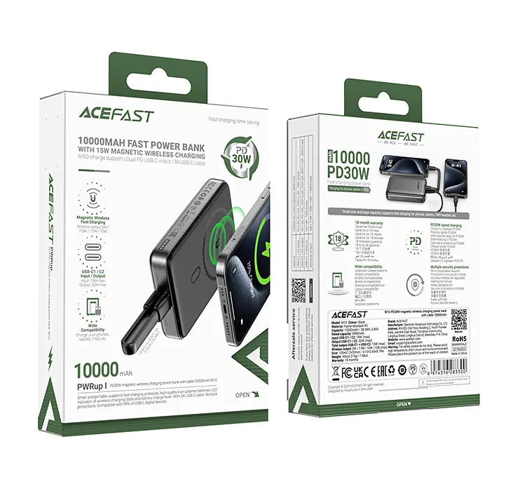 Внешний аккумулятор ACEFAST M10-10000 PD30W magnetic wireless charging power bank with cable черный - фото 2