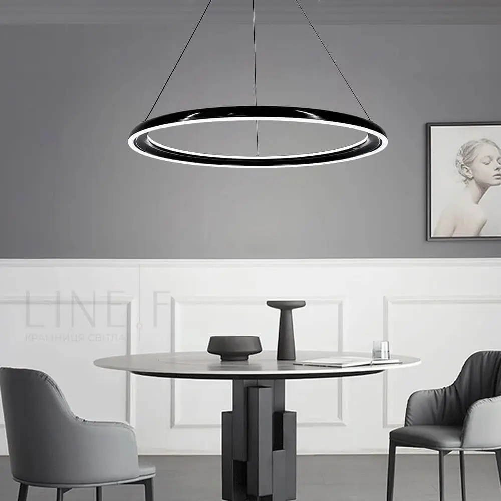 Современная подвесная люстра с черным кольцом Ø 60 см Line F | Ст. MJ341-600 BK - фото 6