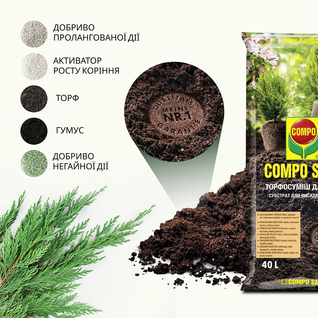 Торфосуміш для усіх видів хвойних рослин COMPO SANA® 40 л - фото 9