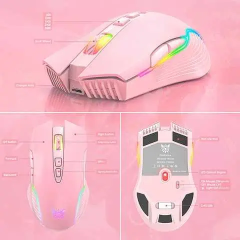 Миша Onikuma Gaming wireless CW905 RGB рожева - фото 3
