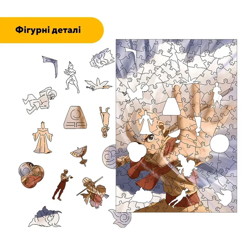 Дерев'яний фігурний пазл puzzlean Повелитель Стихій, А3, Дерев'яна коробка 200 елементів - фото 3