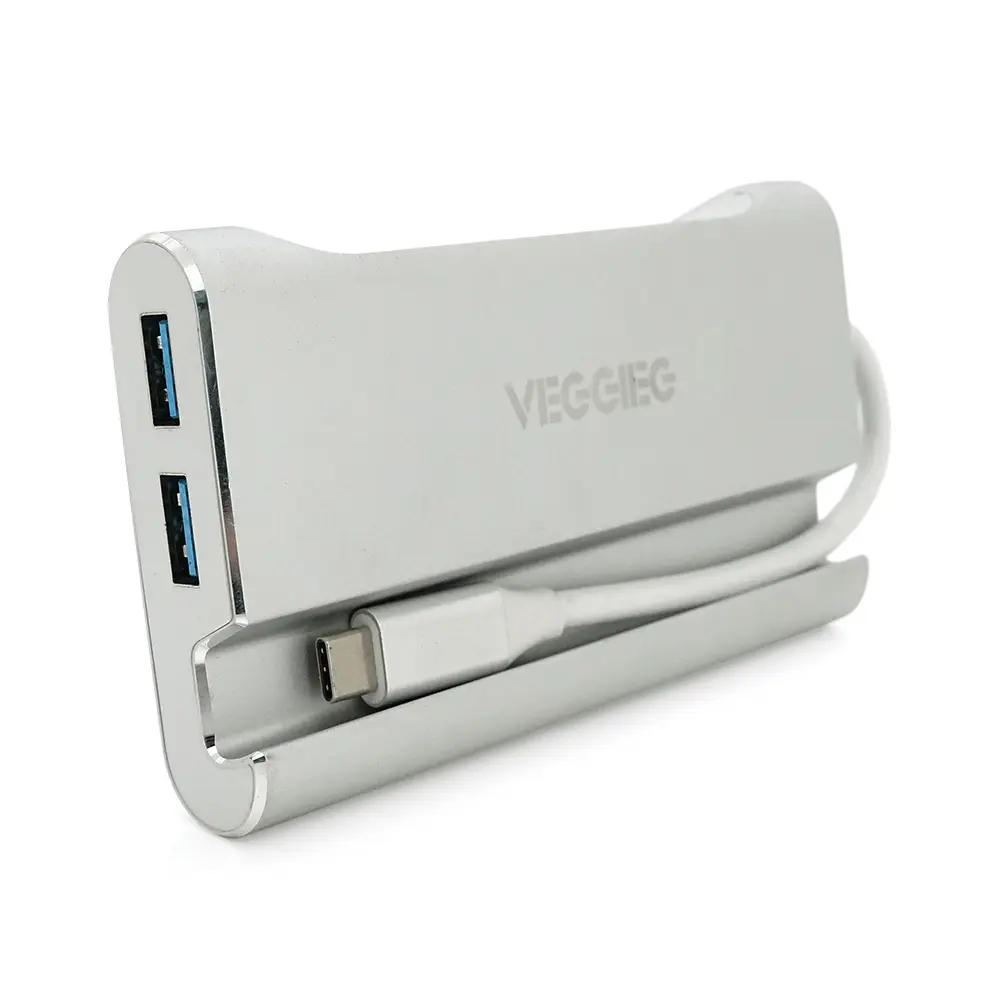 Хаб-конвертер Veggieg TC07-S Type-C (папа) на Type-C (мама) + USB3.0 * 3 (мама) + HDMI (мама) + RJ45, 10 см, серебристый, в коробке - фото 3