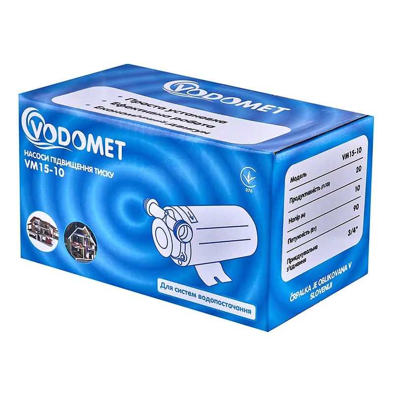 Насос підвищення тиску Vodomet VM15-10 Н=10М, Q=1,2кбМ, P=90Вт (корпус - нержавіюча сталь) VO4205 - фото 8