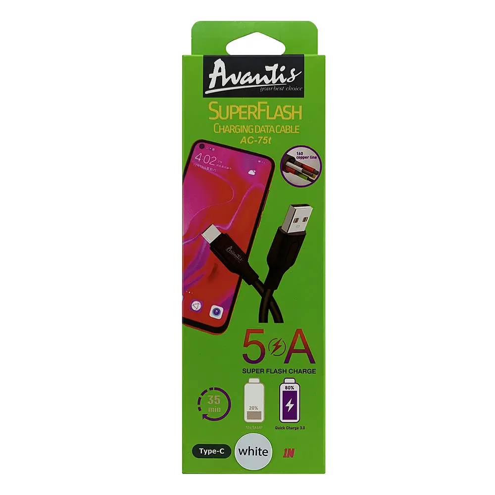 Кабель Avantis AC-75t Super Flash USB – Type-C- білий - фото 5