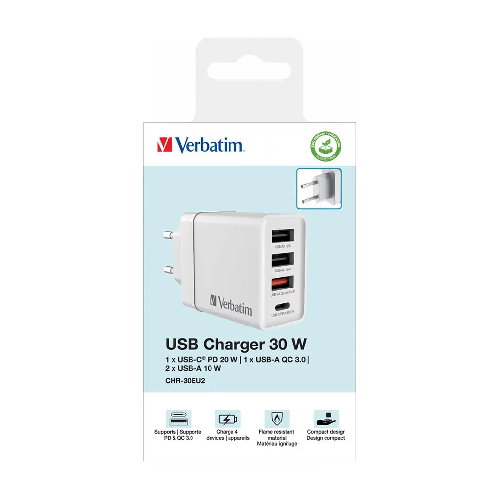 Зарядний пристрій Verbatim USB 30W PD3.0 4-ports white (49701) - фото 8