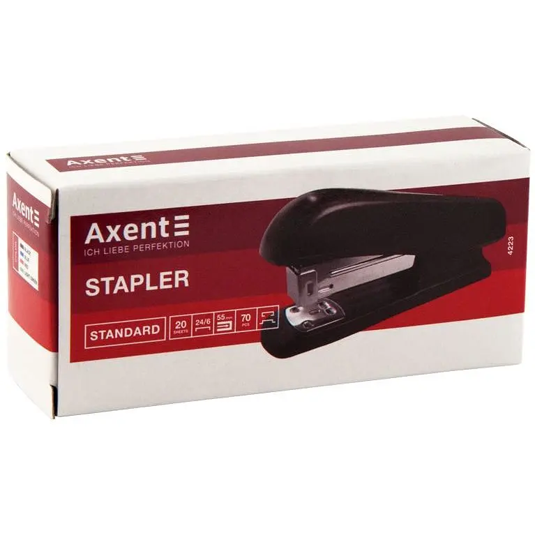 Степлер канцелярський Axent Standard №24/6, 20 аркушів червоний (4223-06-A) - фото 4