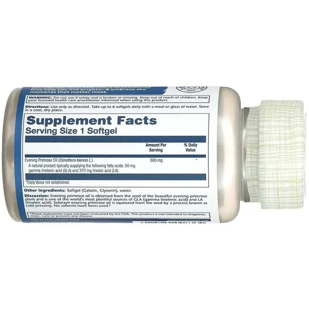 Олія примули вечірньої Solaray High Potency Evening Primrose 500 мг 90 м'яких капсул - фото 3
