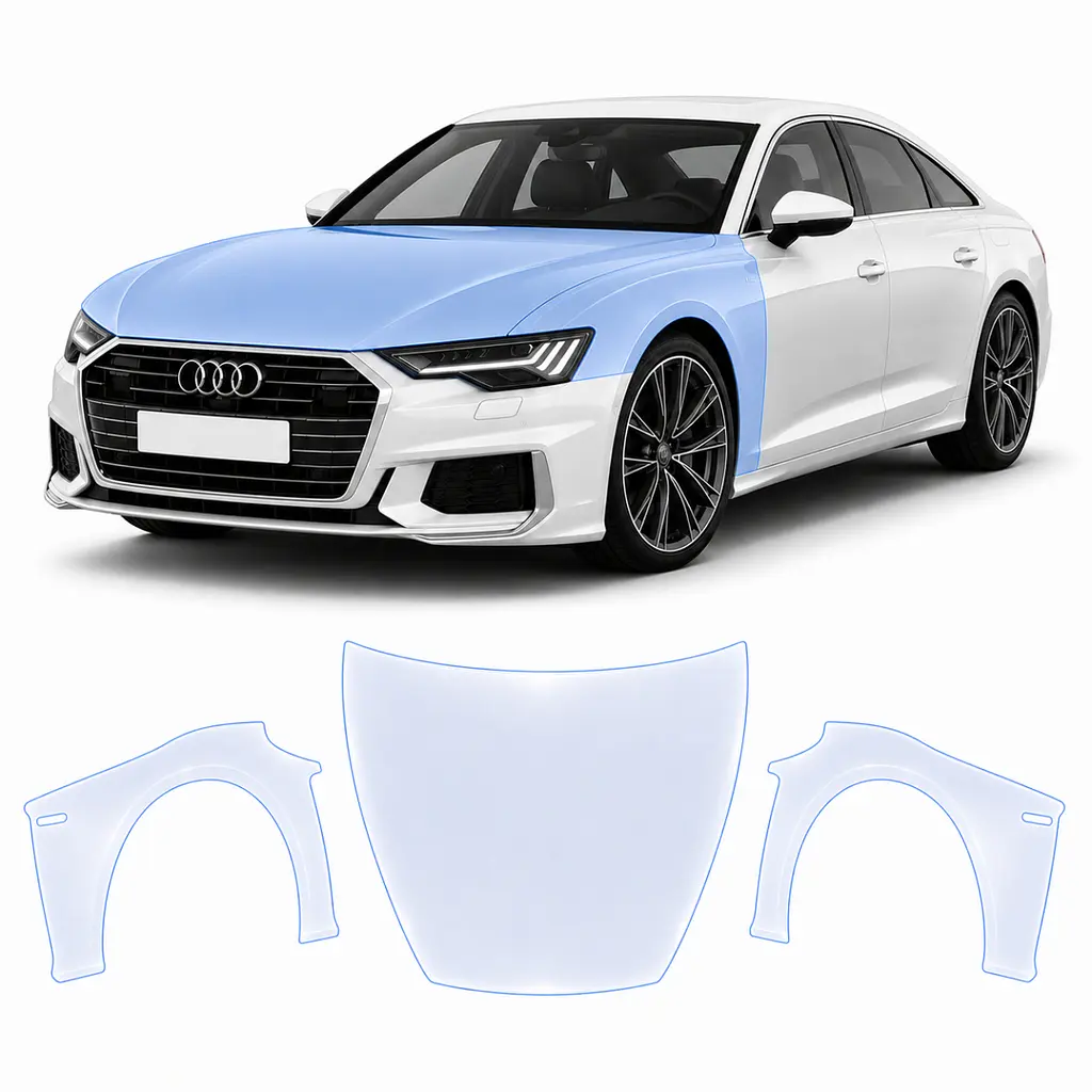 Антигравійна захисна бронеплівка за лекалами для Audi A7 C8 facelift 2023-2025 - капот і передні крила