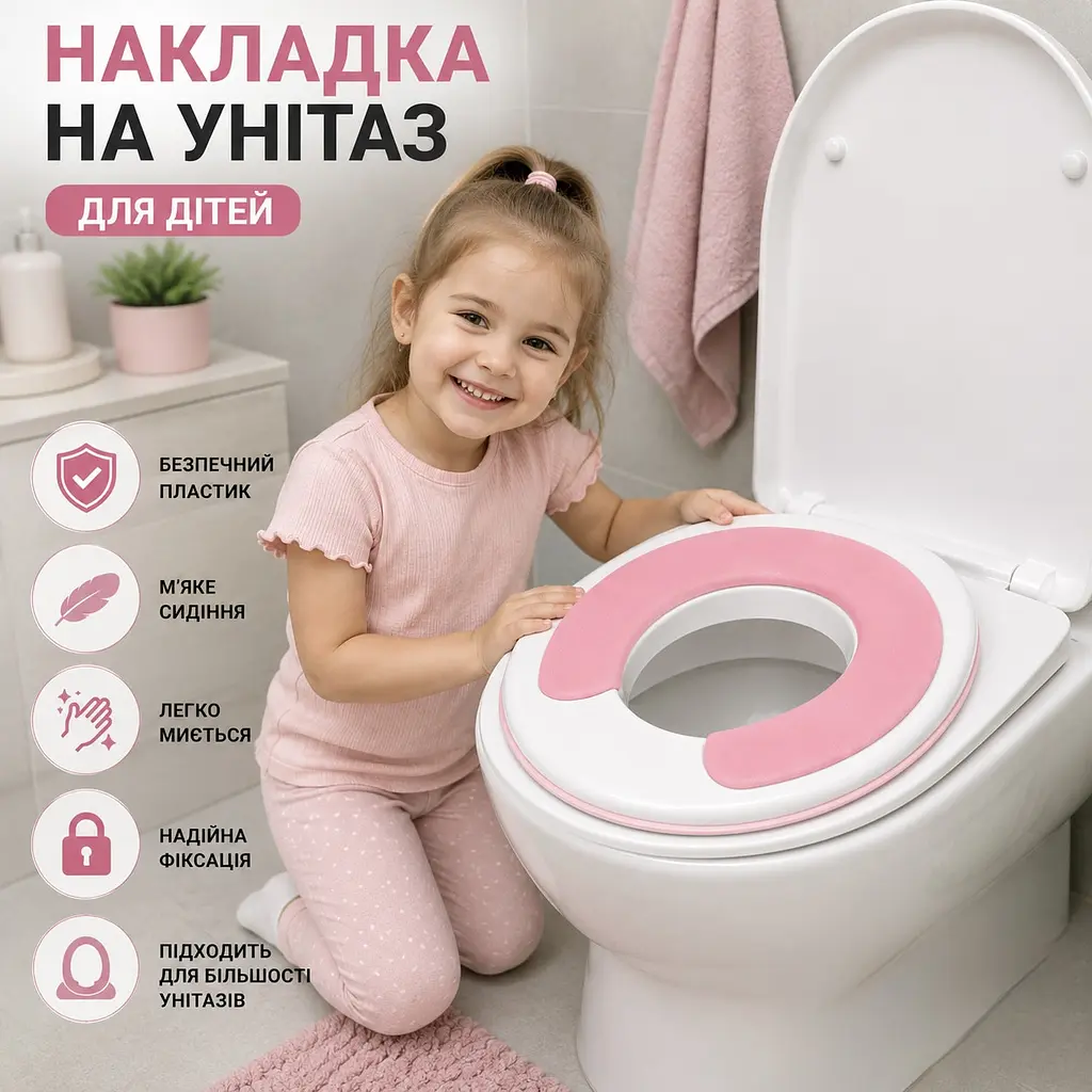 Накладка дитяча на унітаз з м'яким сидінням - зручне сидіння для дітей накладка на туалет пудрова - фото 2