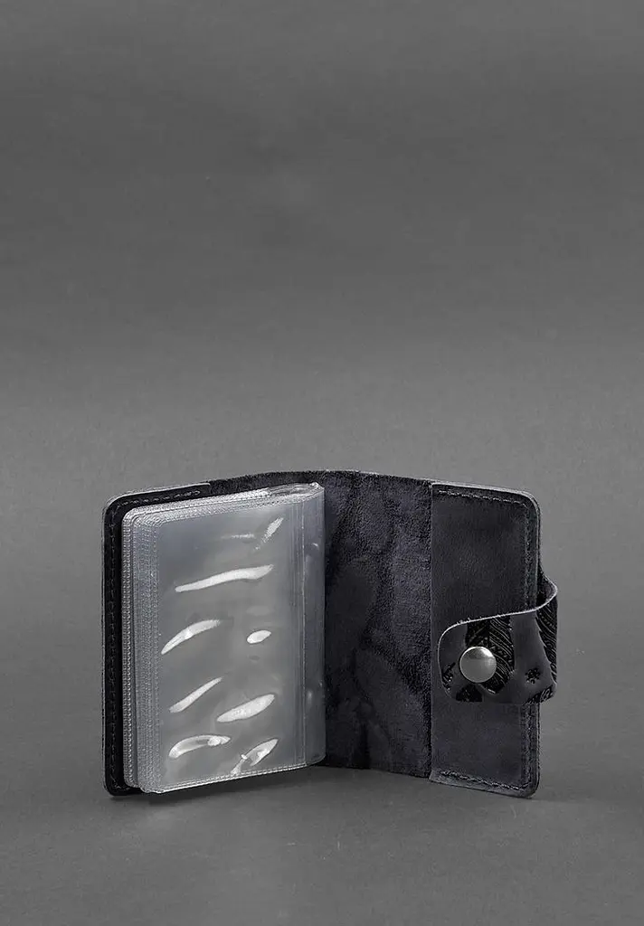 Кожаный кард-кейс 7.1 (Книжечка) синий с перьями Crazy Horse - фото 4