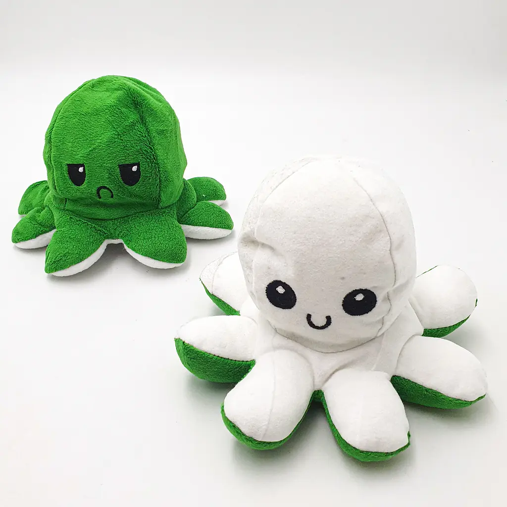 М'яка іграшка Восьминіг перевертень двосторонній веселий сумний Mood Octopus 20 см UKC зелено/білий