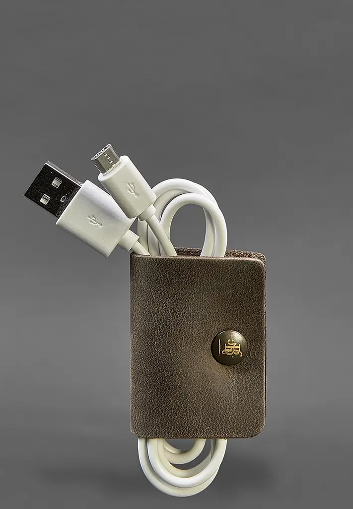 Шкіряний холдер для навушників та проводів 2.0 Темно-коричневий - фото 4