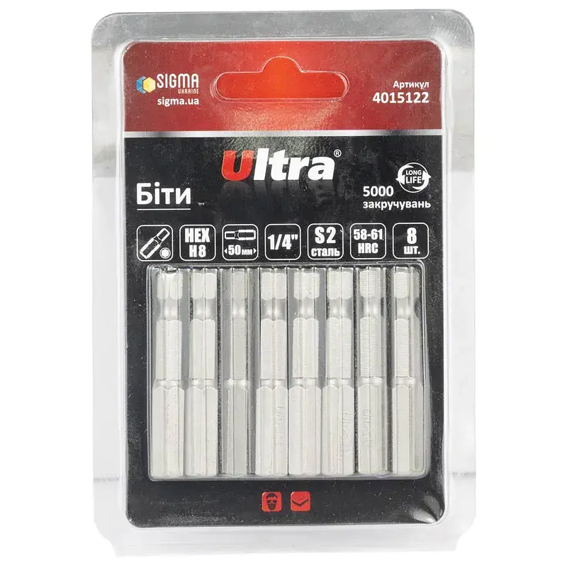 Біти HEX 8×50мм ¼" 8шт S2 (блістер) ULTRA (4015122)