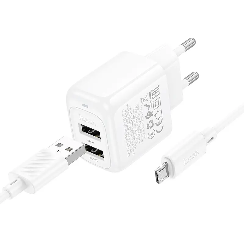 МЗП Hoco CS51A Surplus (2USB-A) + кабель USB to MicroUSB White - фото 2