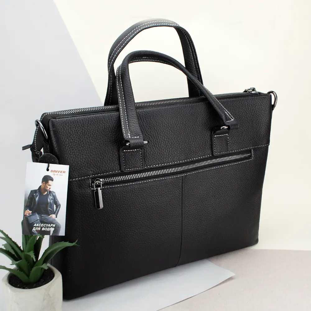 Сумка кожаная для ноутбука 13" и документов А4 DRL19077 черный - фото 6