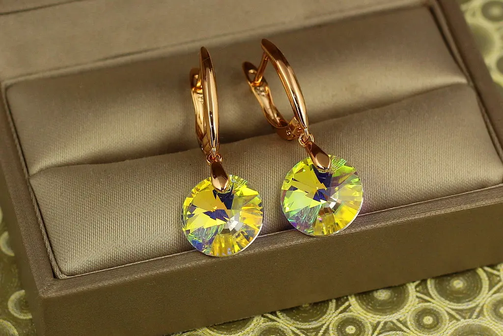 Сережки підвіски Xuping Jewelry Сваровські Балет із жовтими каменями 3,2 см золотисті