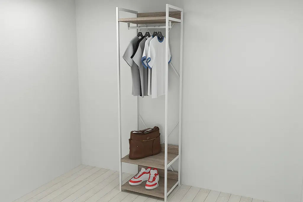 Шафа Гардероб Уні секція 1 серії Конект Ferrum-decor 220x60x50см Білий метал ДСП Дуб Сонома Трюфель 32 мм (FRD-104510) - фото 9