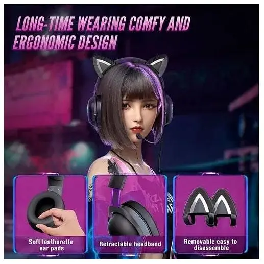 Навушники Onikuma Gaming CAT with LED X11 рожеві - фото 5