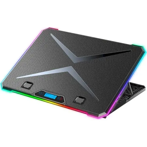 Підставка для ноутбука до 17" GamePro CP940, Black, RGB підсвічування, 3 х 100 мм, 3 х 70 мм вентилятор (1350 rpm), LCD-дисплей, метал/пластик, 2xUSB 2.0, 420 х 300 х 28 мм, 1100 г, регулювання швидкості вентиляторів та кута нахилу - фото 2