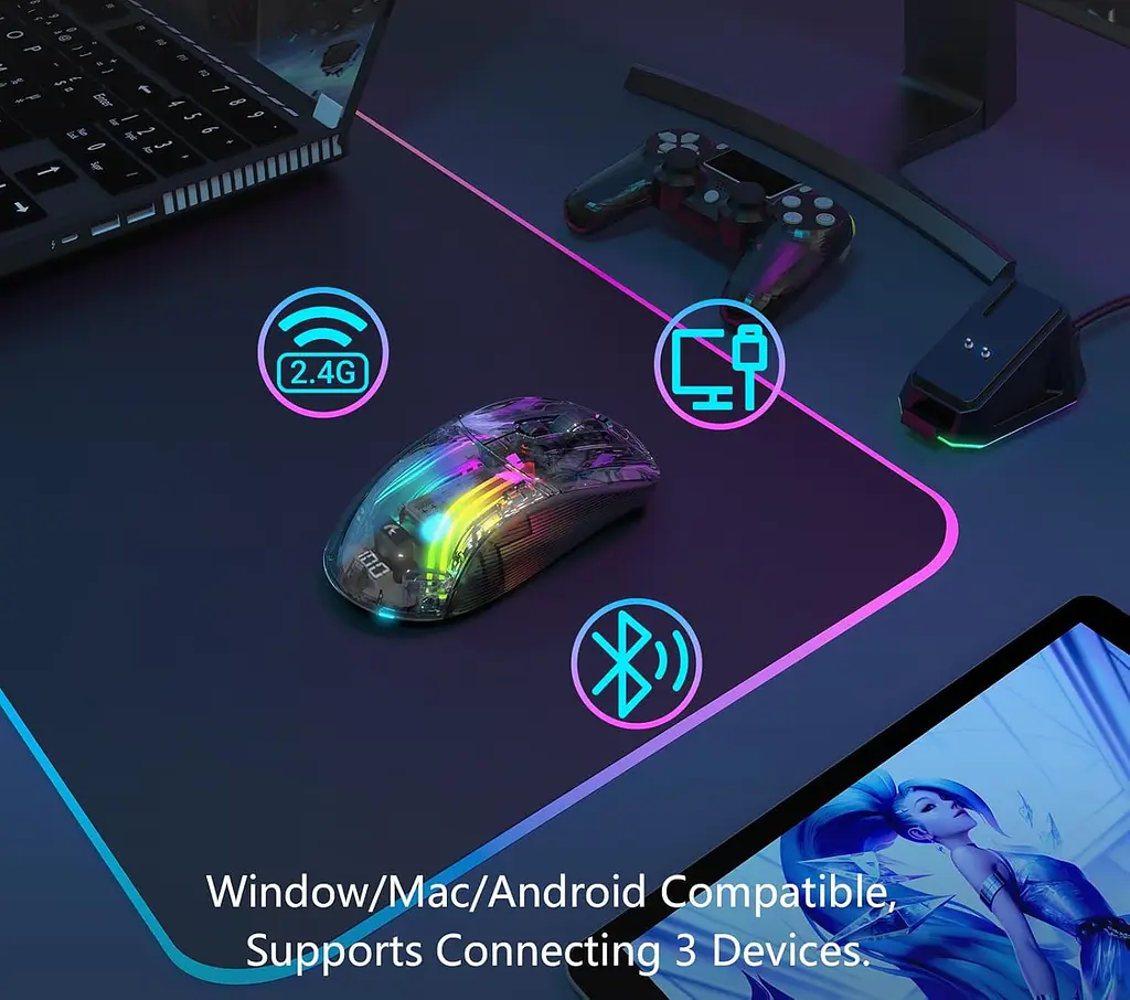 Компьютерная мышь Attack Shark X2 беспроводная игровая безшумная с зарядной базой 2,4G+Bluetooth Black - фото 4