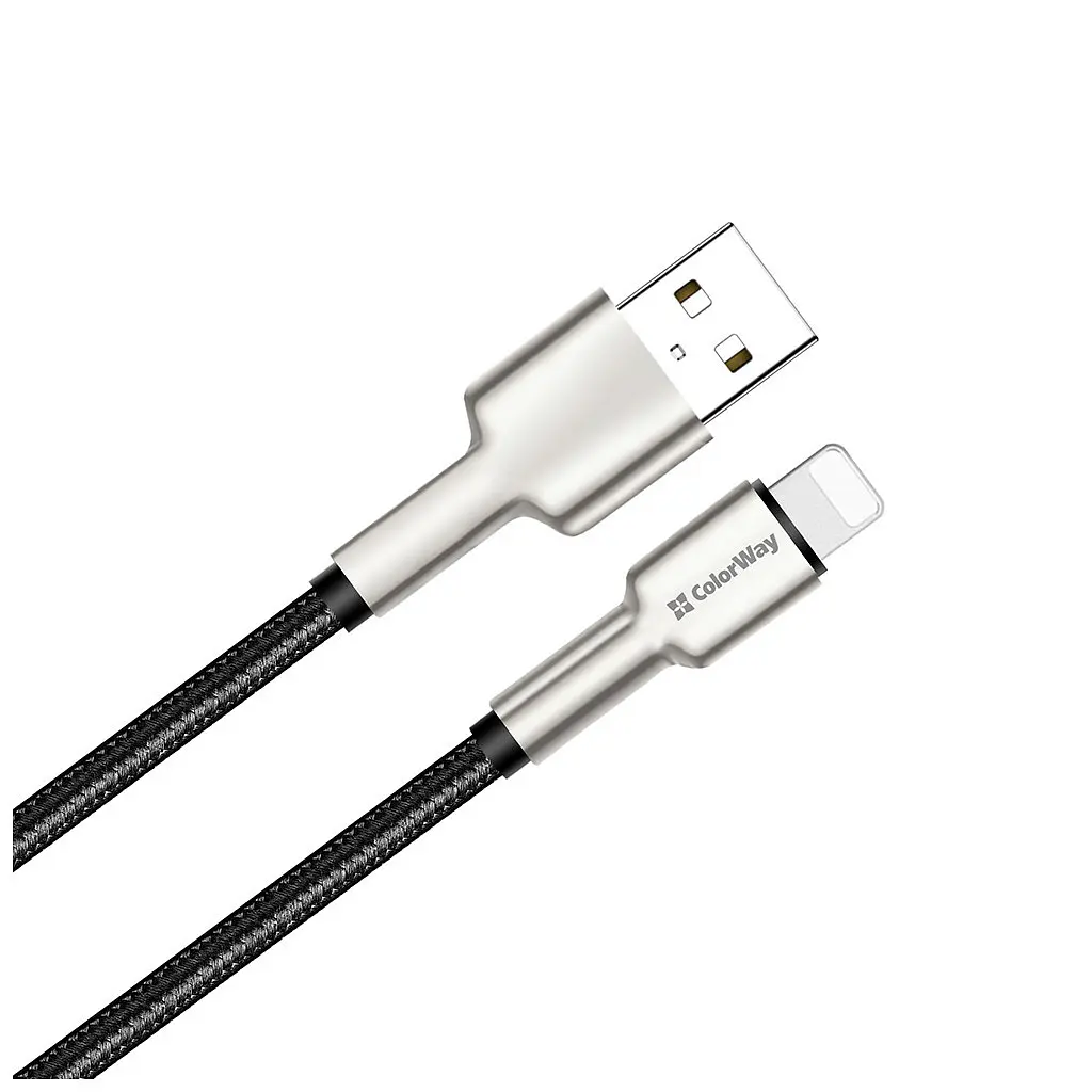 Дата кабель USB 2.0 AM to Lightning 1.0m head metal black ColorWay (CW-CBUL046-BK) - фото 2