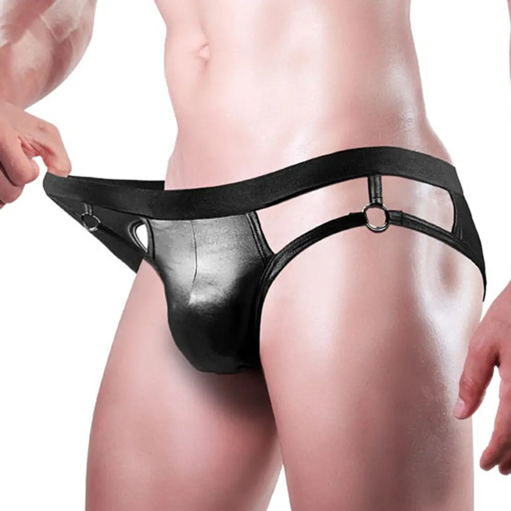 Чоловічі труси джокстрап з вирізом на ягодицях зі еко шкіри One Size (S-L) чорний  - фото 7