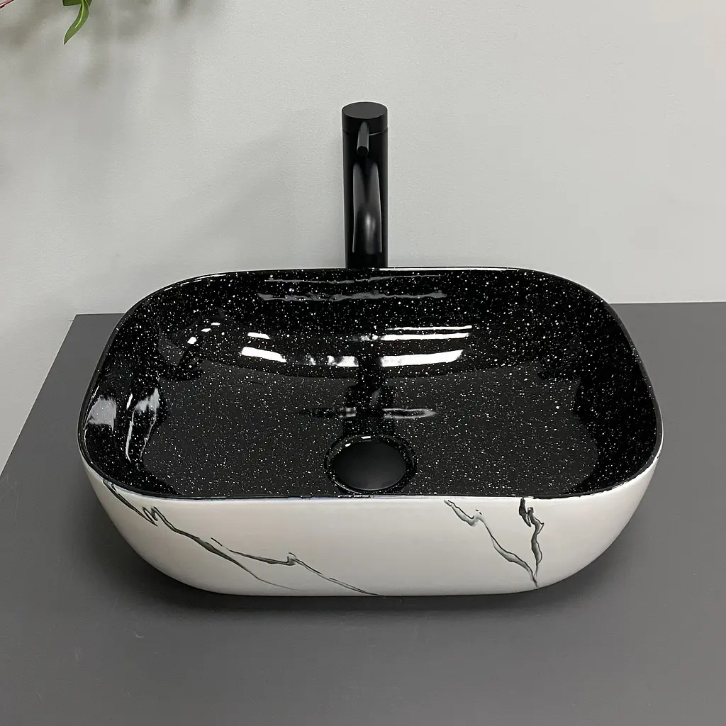 Умивальник VBI Ravenna white black marmo накладний VBI-011230, Чорний матовий - фото 5