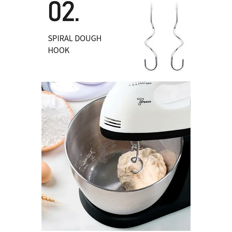 Миксер планетарный XPRO BM-133 с чашей 2 л 7 скоростей турбо режим 260 Вт черно-белый (BM-133_336) - фото 3