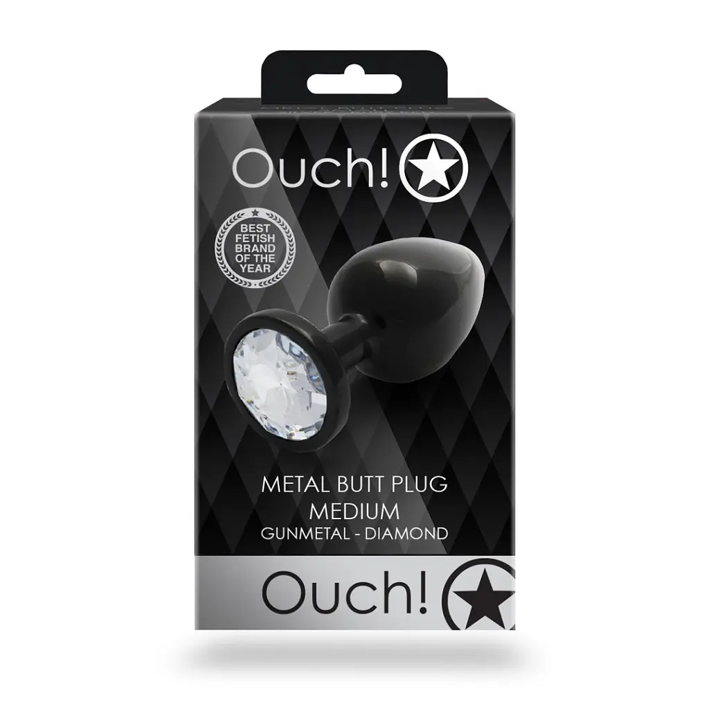 Анальна пробка Ouch! Round Gem Butt Plug M, 8 см (чорний) - фото 8