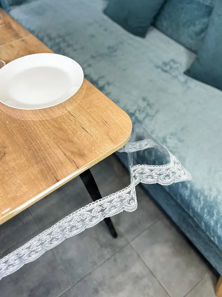 Силиконовая скатерть с серым кружевом Арка 7 см 230х100 см - фото 3