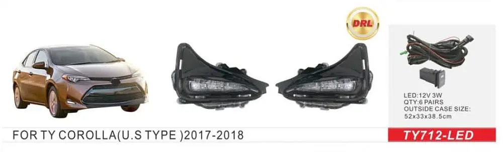 LED Протитуманні фари для Toyota Corolla 2017-E17 USA DRL-12V3W з проводкою Комплект (TY-712L) - фото 2