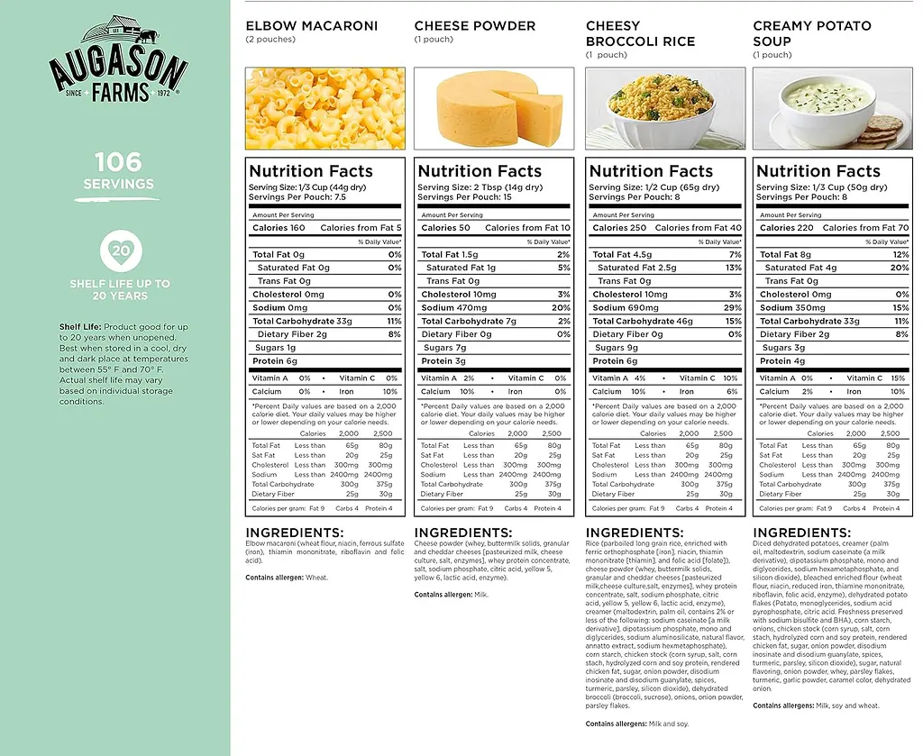 Сублімовані сніданки та вечері 106 порцій з великим терміном придатності 30 років Augason farms (101082) - фото 4