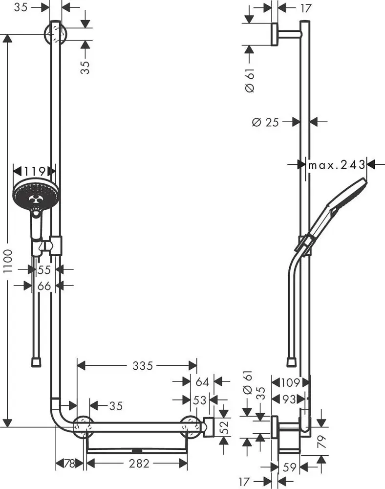 Душовий набір Hansgrohe Raindance Select S 120/110 см 3Jet Left Chrome 26325000, Хром - фото 2