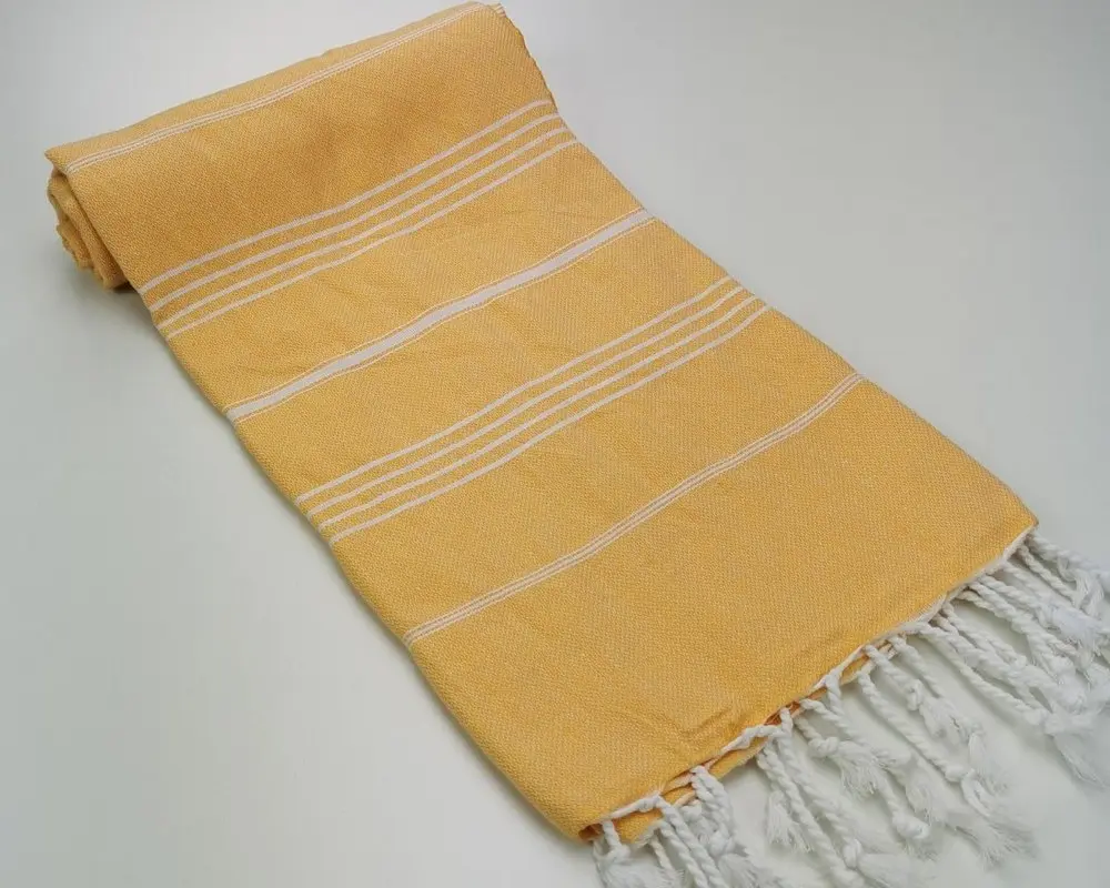 Рушник пештемаль Turkey Towel 100х180 см легкий великий для пляжу басейну бані сауни підстилка на дачу пікнік природу відпустку море полоса жовтий - фото 2