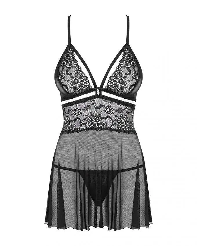 Эротический кружевной комплект с сеточкой Obsessive 838-BAB-1 babydoll & thong black черный п L/XL - фото 6