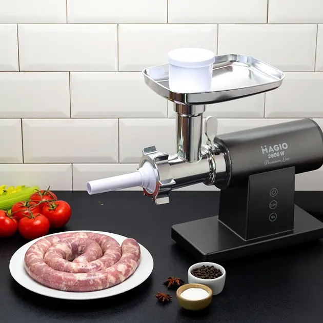 Електрична м'ясорубка з реверсом Magio МG-271 м'ясорубка 3 в 1 соковитискач, овочерізка Сірий 2600 Вт - фото 8