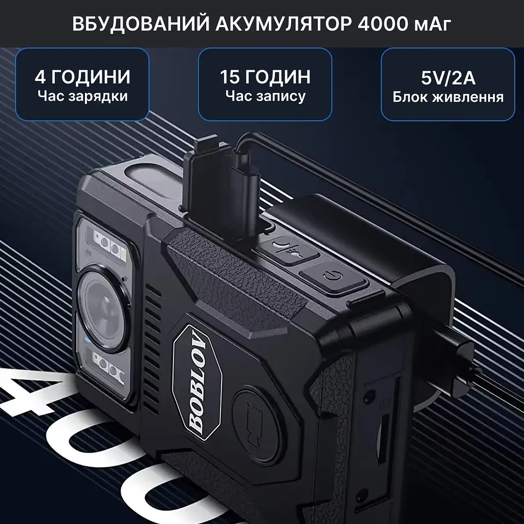 Нагрудний відеореєстратор BOBLOV M7 128GB з потужним акумулятором, поворотним об'єктивом, кут огляду 127° - фото 6