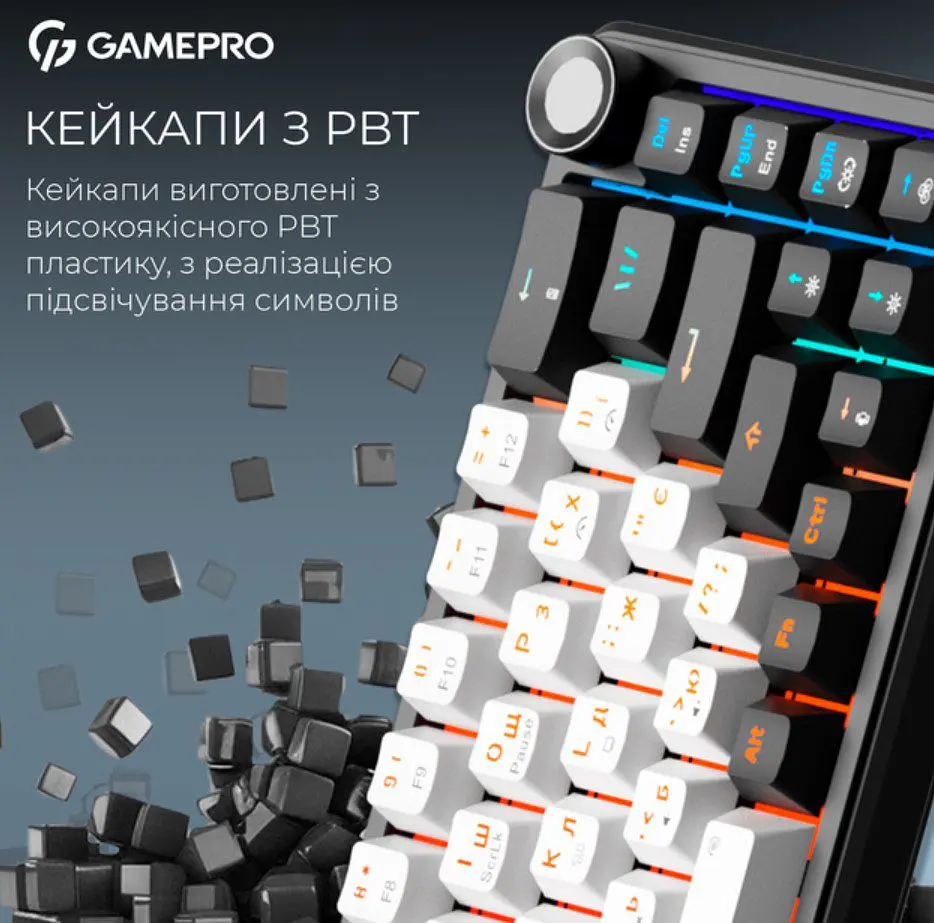 Клавиатура беспроводная игровая механическая GamePro MK-210-B Black-White QLAB Orange Switches Hot-Swap - фото 7