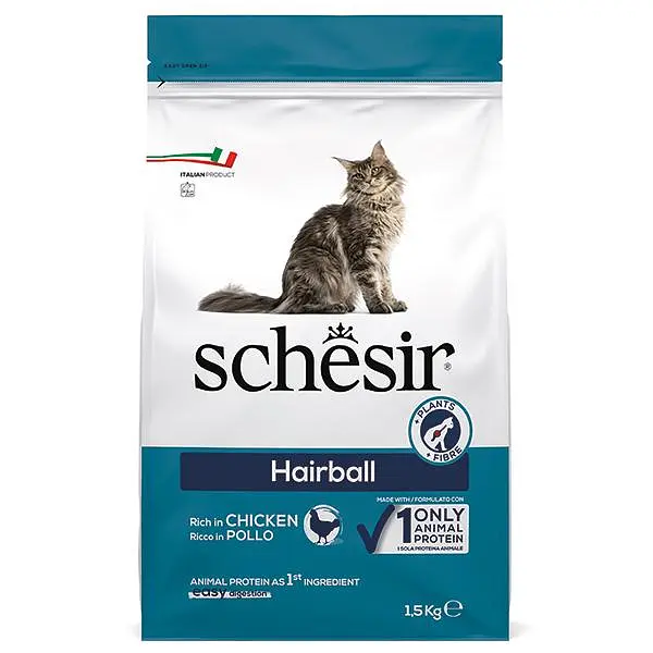 Сухий монопротеїновий корм для котів з довгою шерстю Schesir Cat Hairball Шезір з куркою для виведення шерсті 1.5 кг (ШКВВШ1.5)