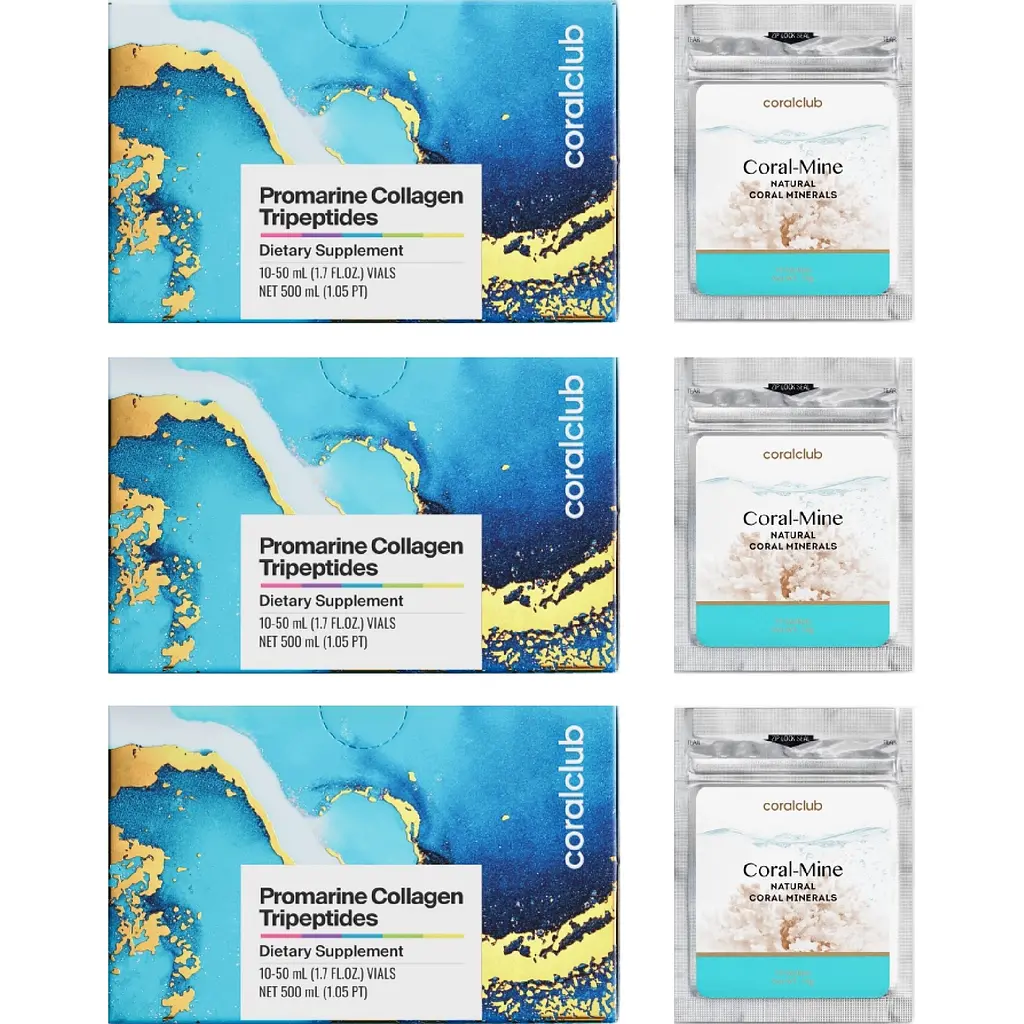 Промарин Трипептиди Колагену Курс на місяць & Корал Майн Корал Клаб | Promarine Collagen Tripeptides & Coral Mine Coral Club